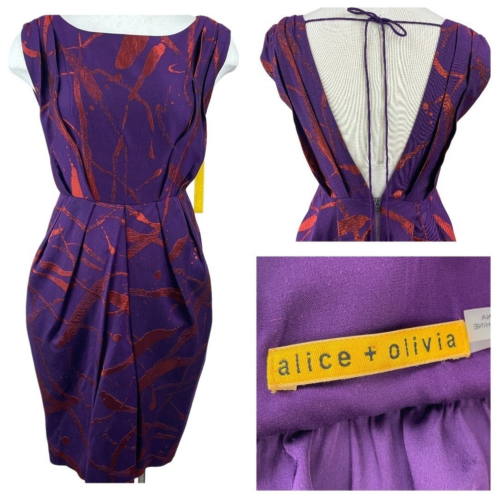 NEW ALICE‎ + OLIVIA Womens 6 Dress Purple Orange Sheath Cocktail Party Glam